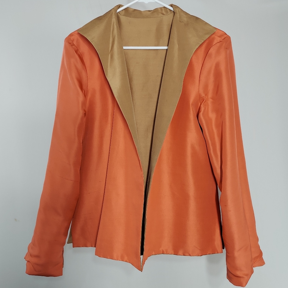 Marshall Fields Y2k Silk Blazer Jacket Reversible Textured Vneck Collar Open 14